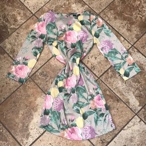 Floral Long Sleeve A Line Dress